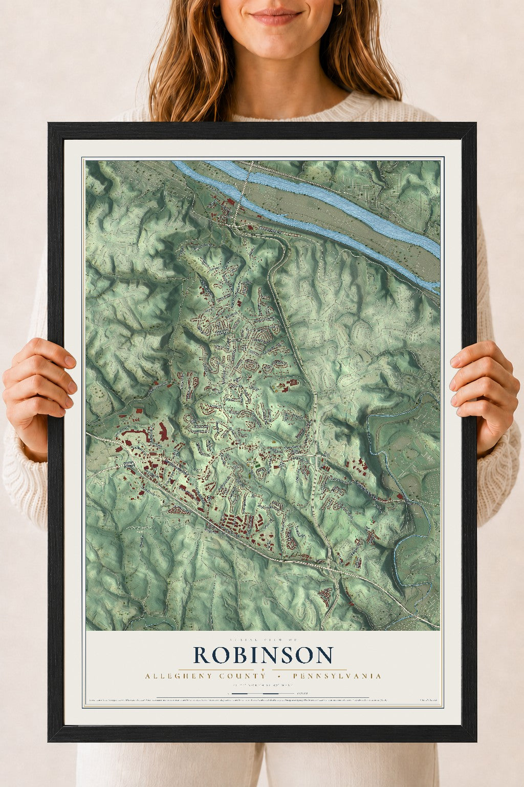 Map of Robinson, Allegheny County, Pennsylvania, 18 x 24 inch print in a black wood frame
