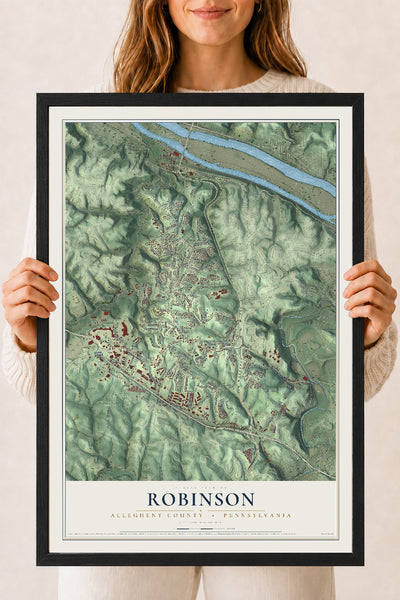 Map of Robinson, Allegheny County, Pennsylvania, 18 x 24 inch print in a black wood frame