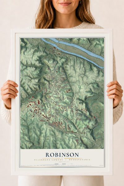 Map of Robinson, Allegheny County, Pennsylvania, 18 x 24 inch print in a white wood frame
