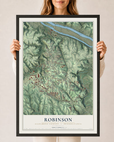 Map of Robinson, Allegheny County, Pennsylvania, 24 x 36 inch print in a black wood frame