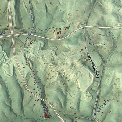 Close-up of the map of Robinson, Washington County, Pennsylvania print showing street and building detail