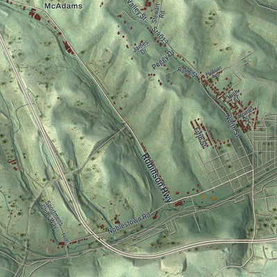 Second close-up of the map of Robinson, Washington County, Pennsylvania print showing more streets and buildings