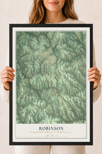 Map of Robinson, Washington County, Pennsylvania, 18 x 24 inch print in a black wood frame