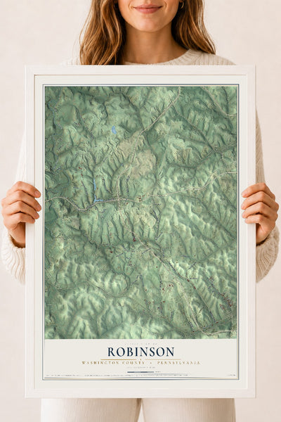 Map of Robinson, Washington County, Pennsylvania, 18 x 24 inch print in a white wood frame