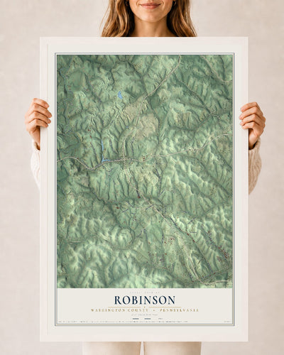 Map of Robinson, Washington County, Pennsylvania, 24 x 36 inch print in a white wood frame