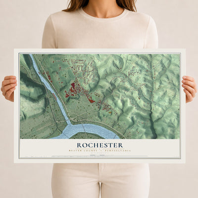 Map of Rochester, Beaver County, Pennsylvania, 12 x 18 inch unframed archival matte print