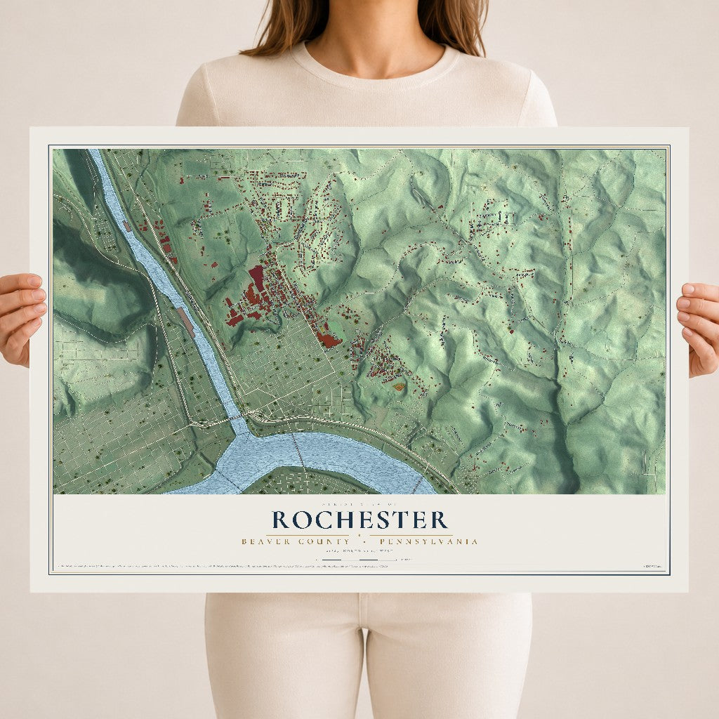 Map of Rochester, Beaver County, Pennsylvania, 18 x 24 inch unframed archival matte print