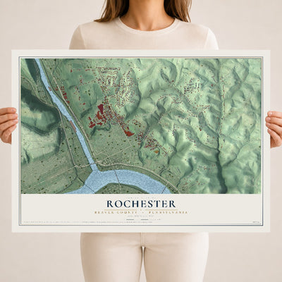 Map of Rochester, Beaver County, Pennsylvania, 18 x 24 inch unframed archival matte print