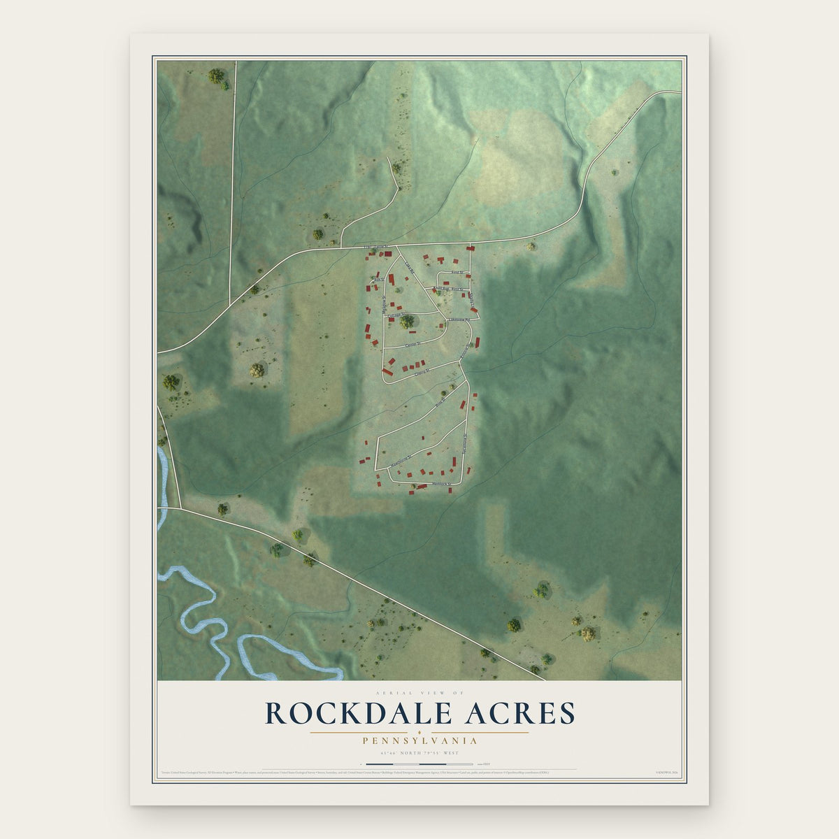Rockdale Acres, Pennsylvania map print, the full design