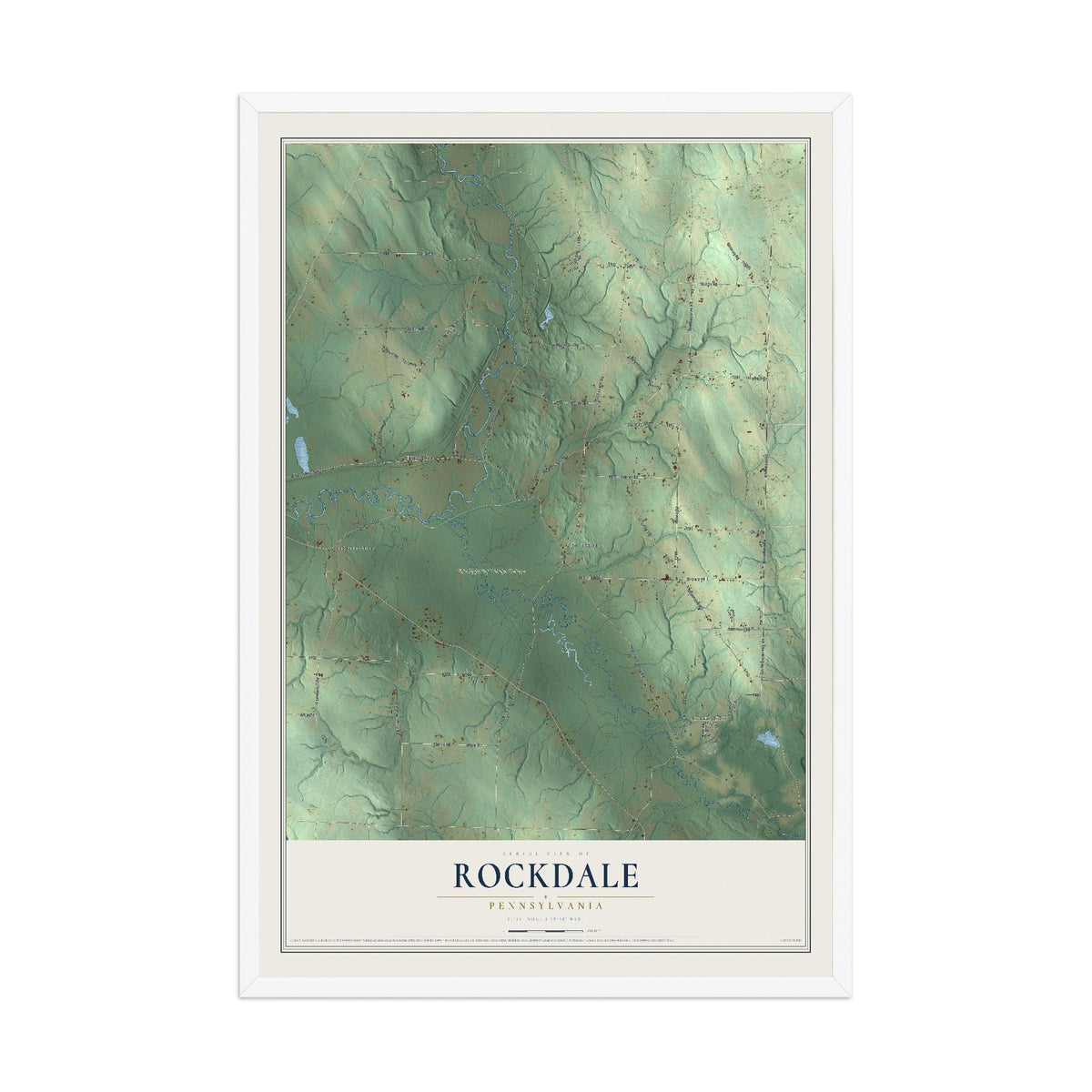 Map of Rockdale, Pennsylvania, 12 x 18 inch print in a white wood frame