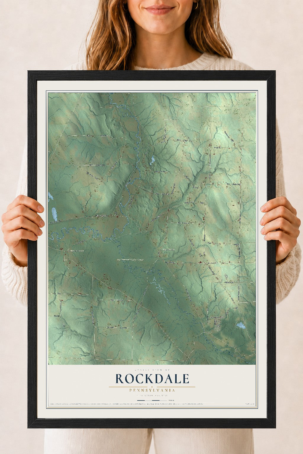 Map of Rockdale, Pennsylvania, 18 x 24 inch print in a black wood frame