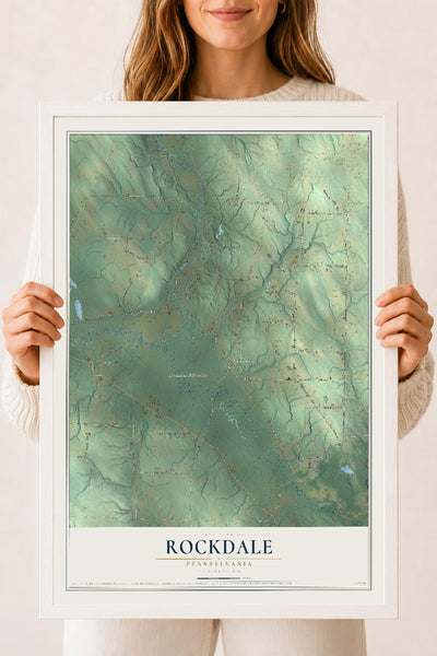 Map of Rockdale, Pennsylvania, 18 x 24 inch print in a white wood frame