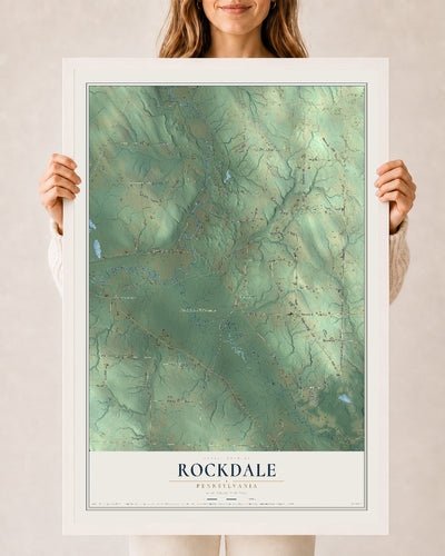 Map of Rockdale, Pennsylvania, 24 x 36 inch print in a white wood frame