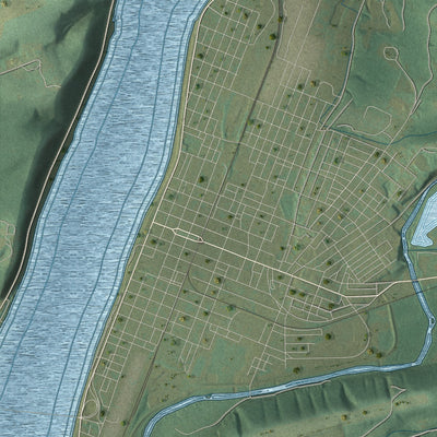 Close-up of the map of Rockefeller, Pennsylvania print showing street and building detail