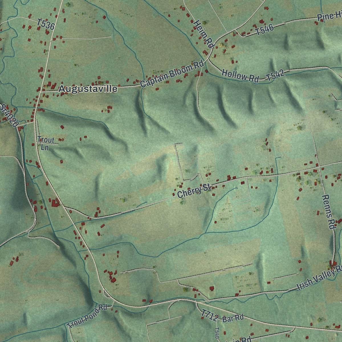 Second close-up of the map of Rockefeller, Pennsylvania print showing more streets and buildings