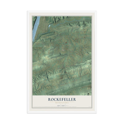 Map of Rockefeller, Pennsylvania, 12 x 18 inch print in a white wood frame