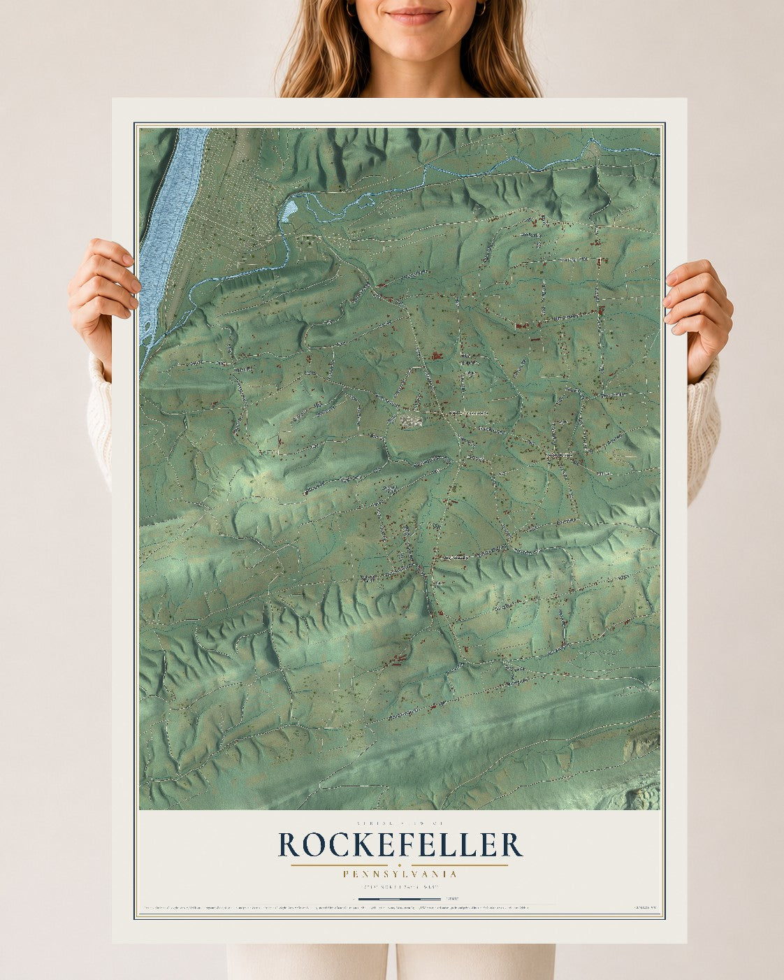Map of Rockefeller, Pennsylvania, 24 x 36 inch unframed archival matte print