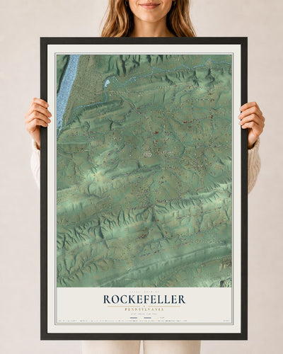 Map of Rockefeller, Pennsylvania, 24 x 36 inch print in a black wood frame