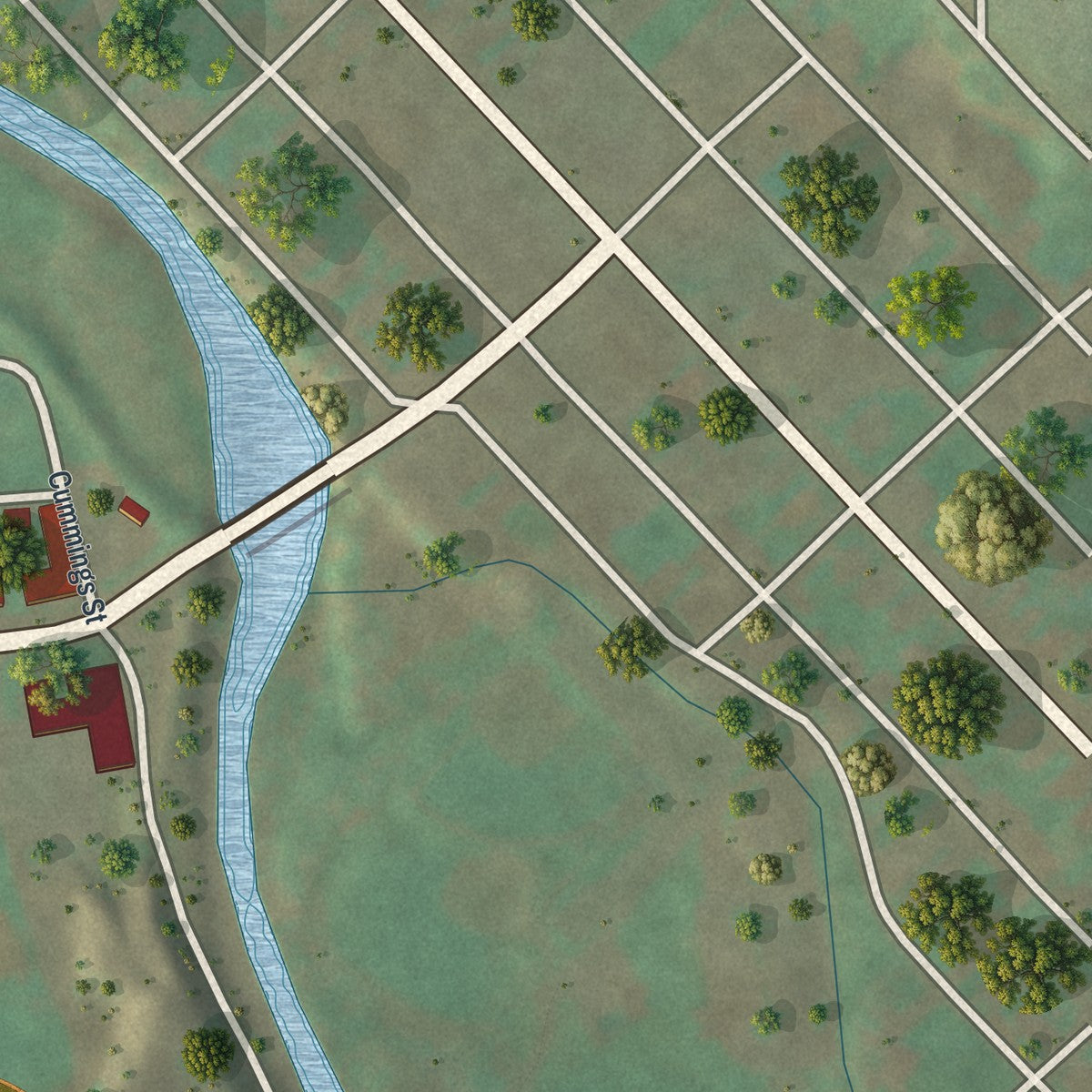 Close-up of the map of Rockhill, Pennsylvania print showing street and building detail