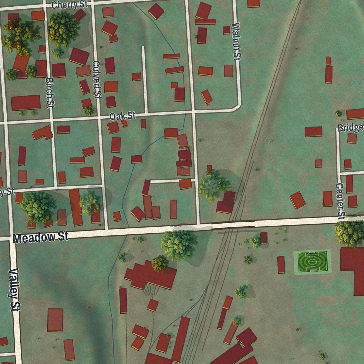 Second close-up of the map of Rockhill, Pennsylvania print showing more streets and buildings