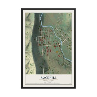 Map of Rockhill, Pennsylvania, 12 x 18 inch print in a black wood frame