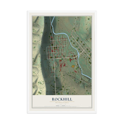 Map of Rockhill, Pennsylvania, 12 x 18 inch print in a white wood frame