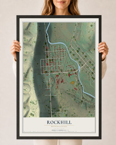 Map of Rockhill, Pennsylvania, 24 x 36 inch print in a black wood frame