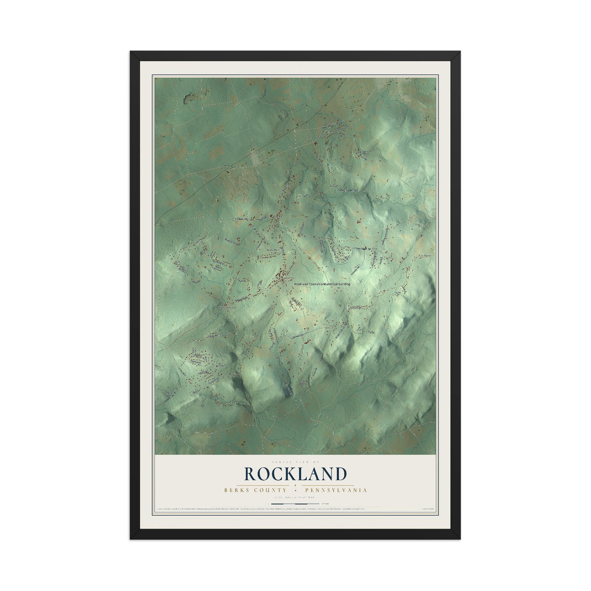 Map of Rockland, Berks County, Pennsylvania, 12 x 18 inch print in a black wood frame