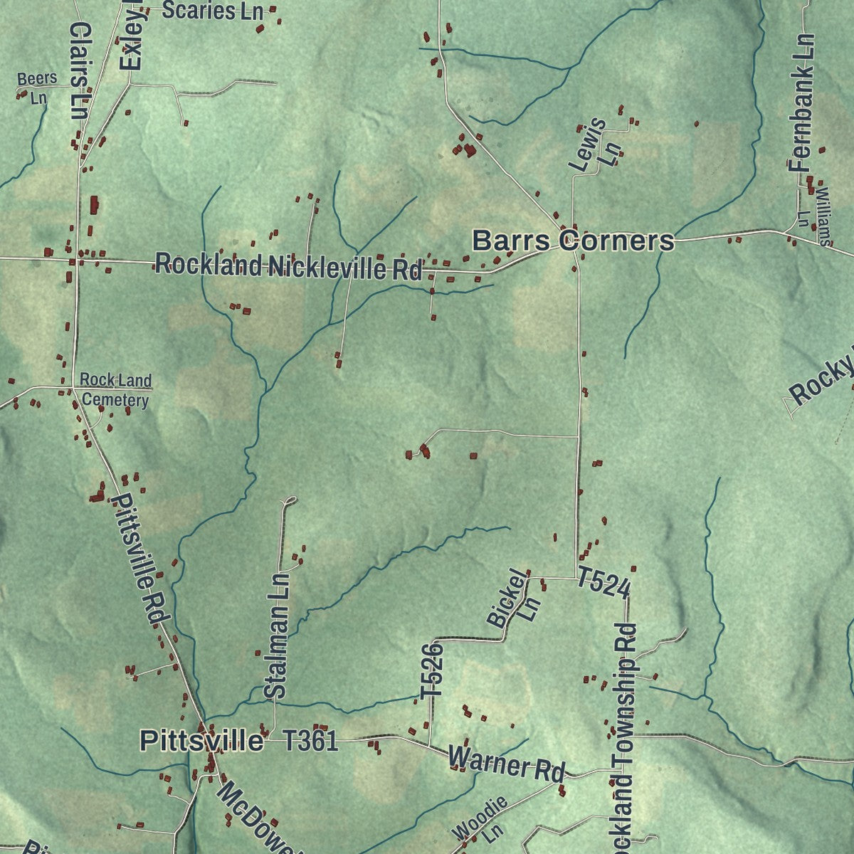 Close-up of the map of Rockland, Venango County, Pennsylvania print showing street and building detail