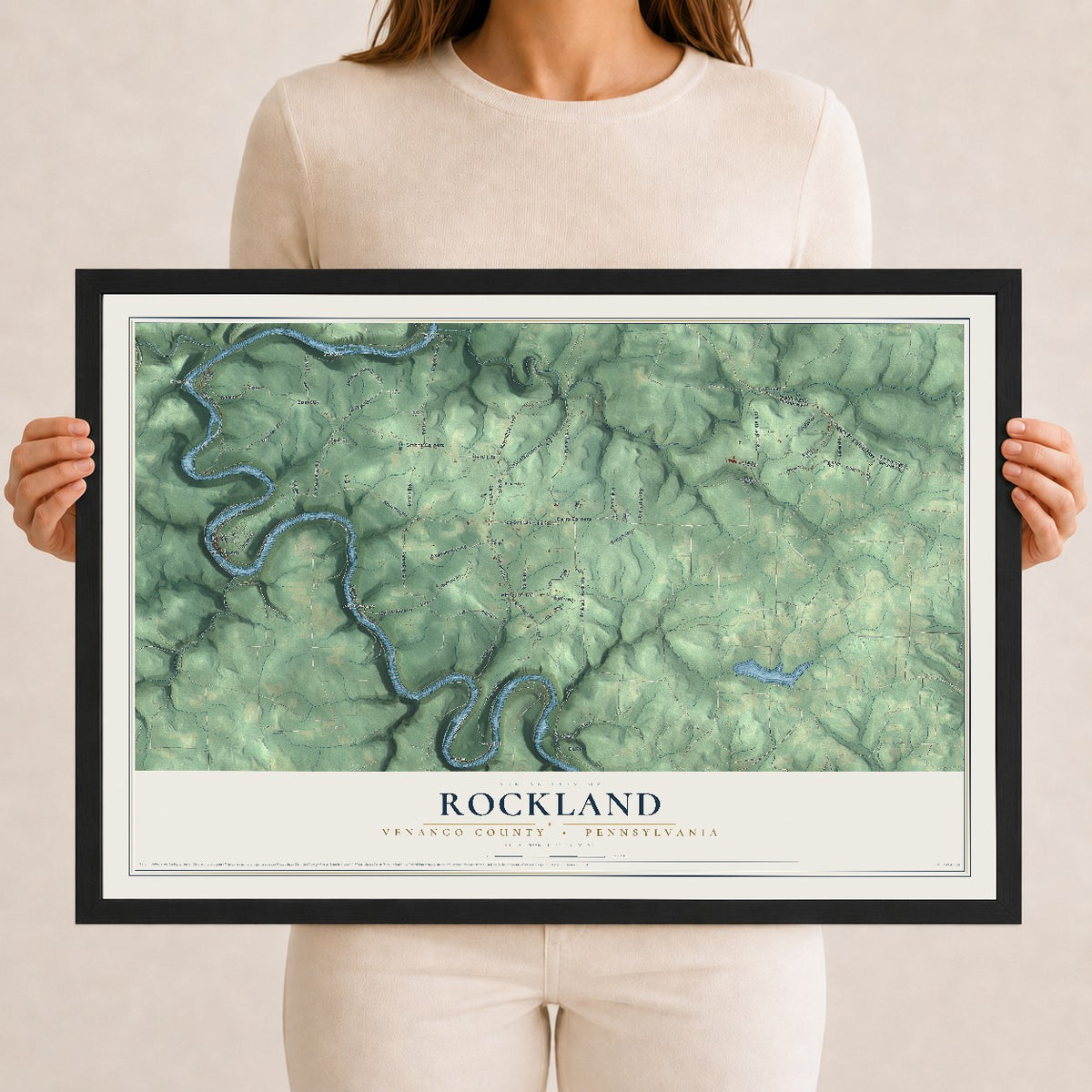 Map of Rockland, Venango County, Pennsylvania, 12 x 18 inch print in a black wood frame