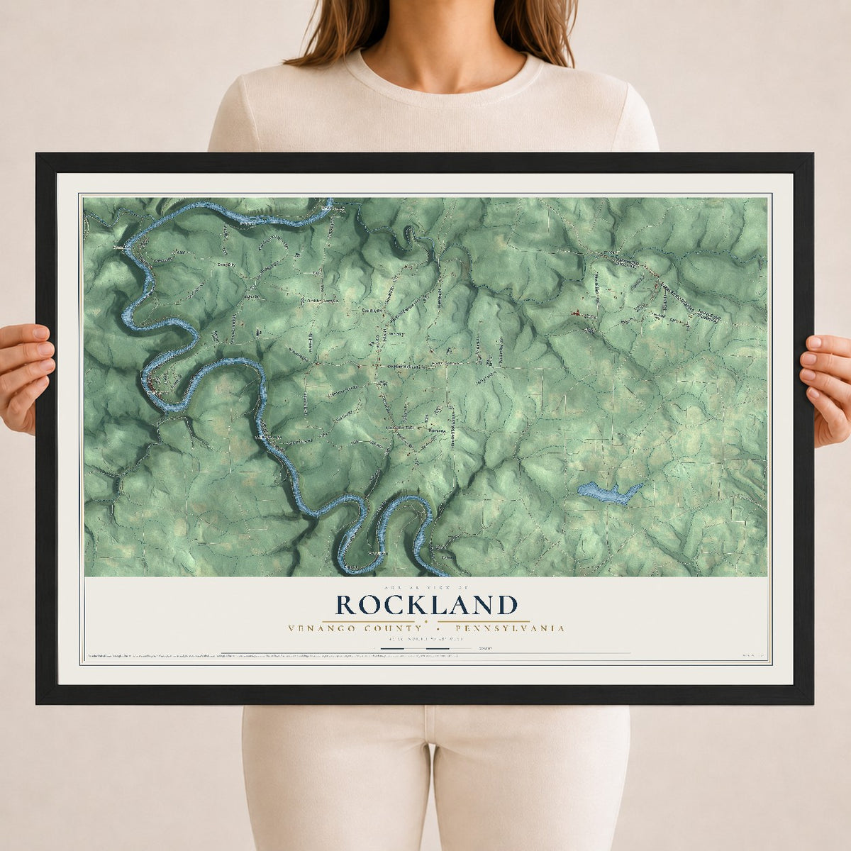 Map of Rockland, Venango County, Pennsylvania, 18 x 24 inch print in a black wood frame