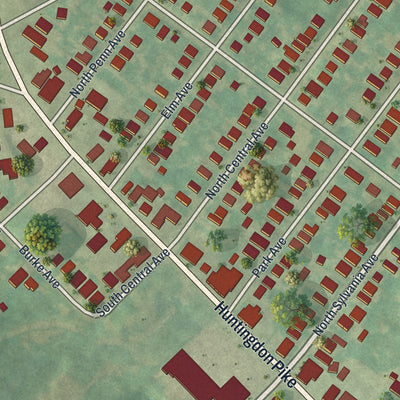 Close-up of the map of Rockledge, Pennsylvania print showing street and building detail