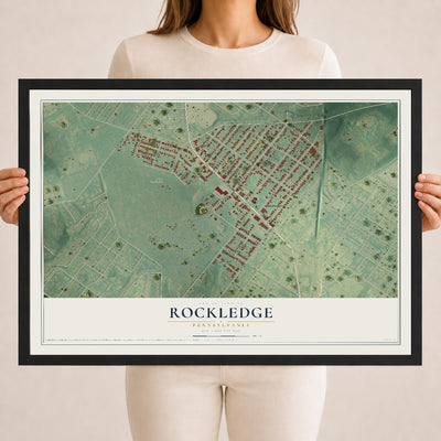 Map of Rockledge, Pennsylvania, 18 x 24 inch print in a black wood frame