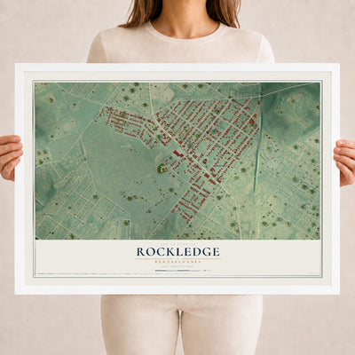 Map of Rockledge, Pennsylvania, 18 x 24 inch print in a white wood frame