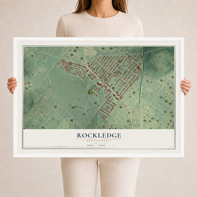 Map of Rockledge, Pennsylvania, 24 x 36 inch print in a white wood frame