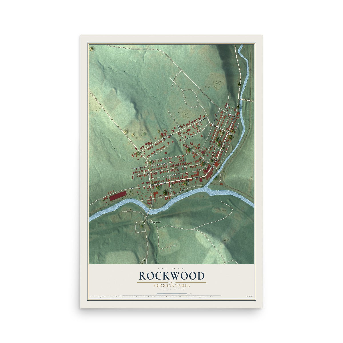 Map of Rockwood, Pennsylvania, 12 x 18 inch unframed archival matte print