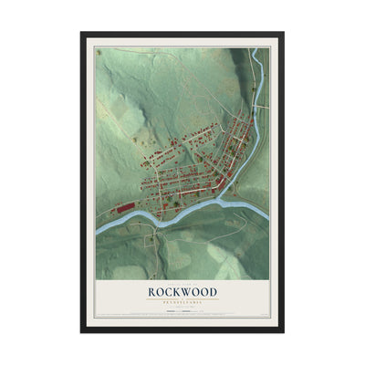 Map of Rockwood, Pennsylvania, 12 x 18 inch print in a black wood frame