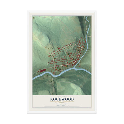 Map of Rockwood, Pennsylvania, 12 x 18 inch print in a white wood frame