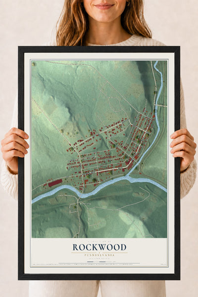 Map of Rockwood, Pennsylvania, 18 x 24 inch print in a black wood frame