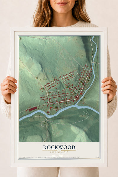 Map of Rockwood, Pennsylvania, 18 x 24 inch print in a white wood frame