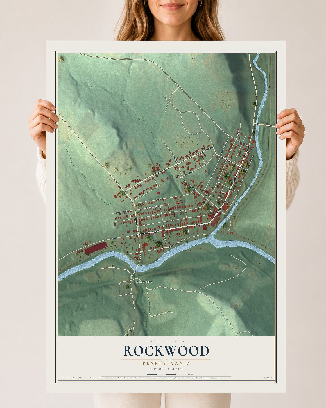 Map of Rockwood, Pennsylvania, 24 x 36 inch unframed archival matte print