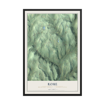 Map of Rome, Bradford County, Pennsylvania, 12 x 18 inch print in a black wood frame