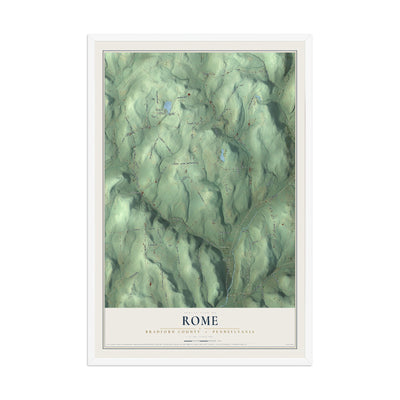 Map of Rome, Bradford County, Pennsylvania, 12 x 18 inch print in a white wood frame