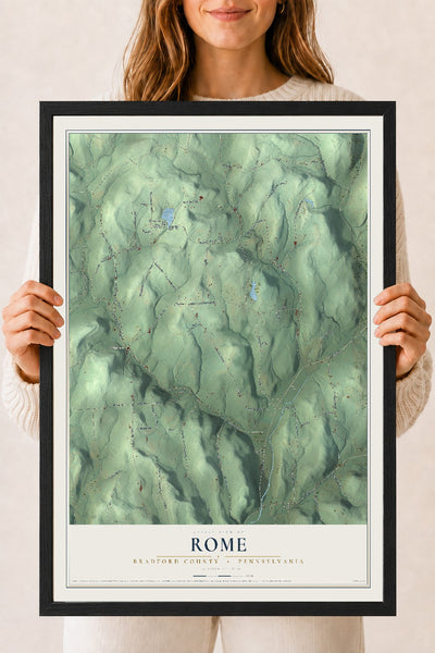 Map of Rome, Bradford County, Pennsylvania, 18 x 24 inch print in a black wood frame