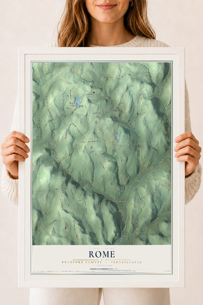 Map of Rome, Bradford County, Pennsylvania, 18 x 24 inch print in a white wood frame