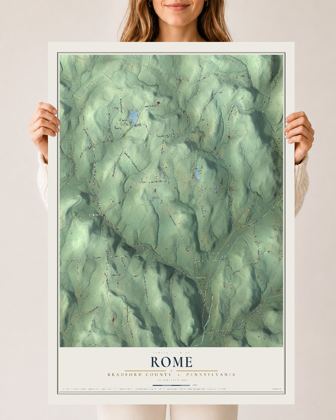 Map of Rome, Bradford County, Pennsylvania, 24 x 36 inch unframed archival matte print