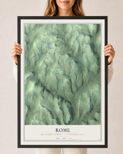 Map of Rome, Bradford County, Pennsylvania, 24 x 36 inch print in a black wood frame