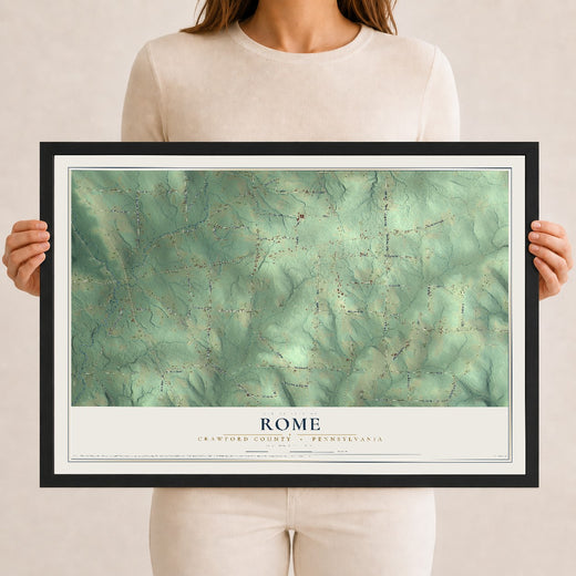 Map of Rome, Crawford County, Pennsylvania, 12 x 18 inch print in a black wood frame