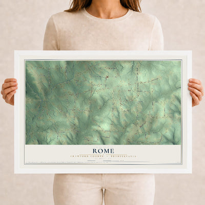 Map of Rome, Crawford County, Pennsylvania, 12 x 18 inch print in a white wood frame