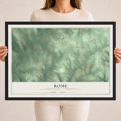 Map of Rome, Crawford County, Pennsylvania, 18 x 24 inch print in a black wood frame
